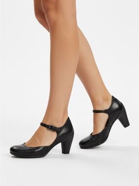 Ecco Womens Black Leather Mary Jane Heels With Adjustable Straps Size 36 Classic